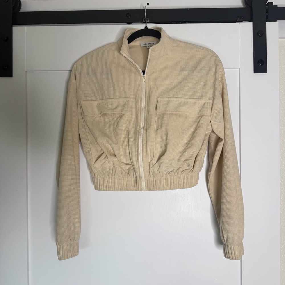 Area Stars cream textured full zip cropped jacket